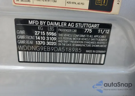 2013 Mercedes-Benz S 550 4Matic z USA, uszkodzony, nr VIN WDDNG9EB9DA518985